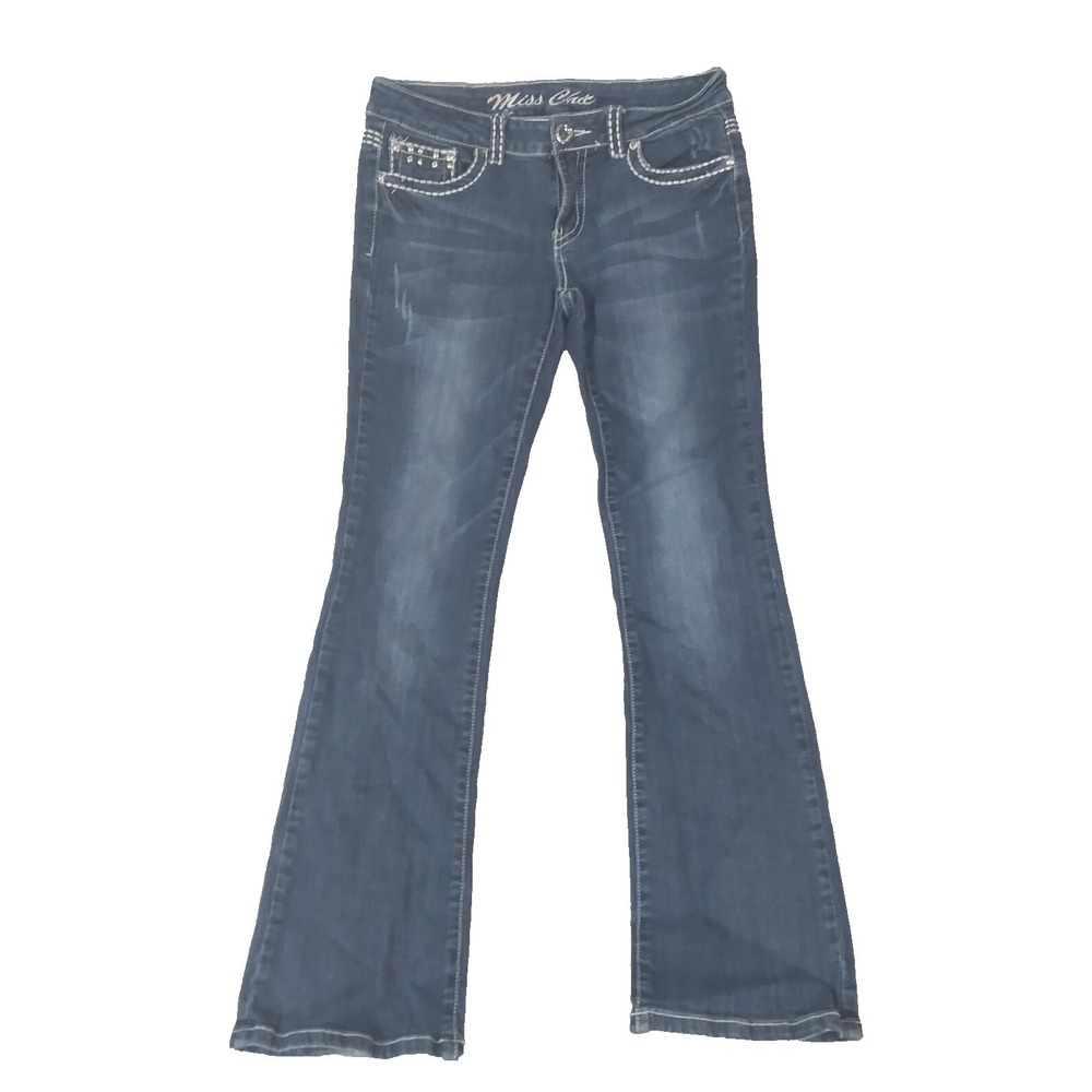 Miss Chic USA Jeans women's 30 X 32 size 9 blue denim pants bootcut Bling Gems
